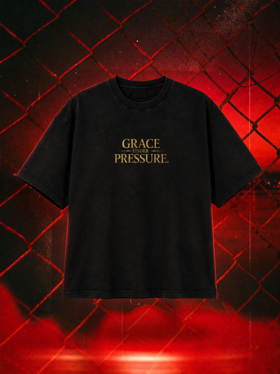 Grace Under Pressure oversized tee in black, front typography mockup
