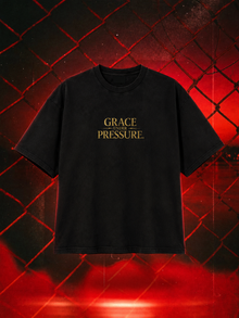 Grace Under Pressure oversized tee in black, front typography mockup