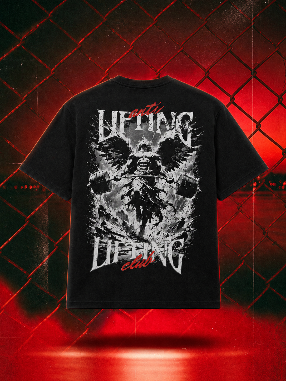 Lifting Club oversized tee in black, large back-print mockup