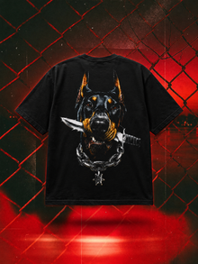No Leash oversized tee in black, Doberman back-print mockup