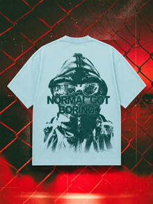Normal Got Boring oversized tee in cyan, 300 GSM back-print mockup