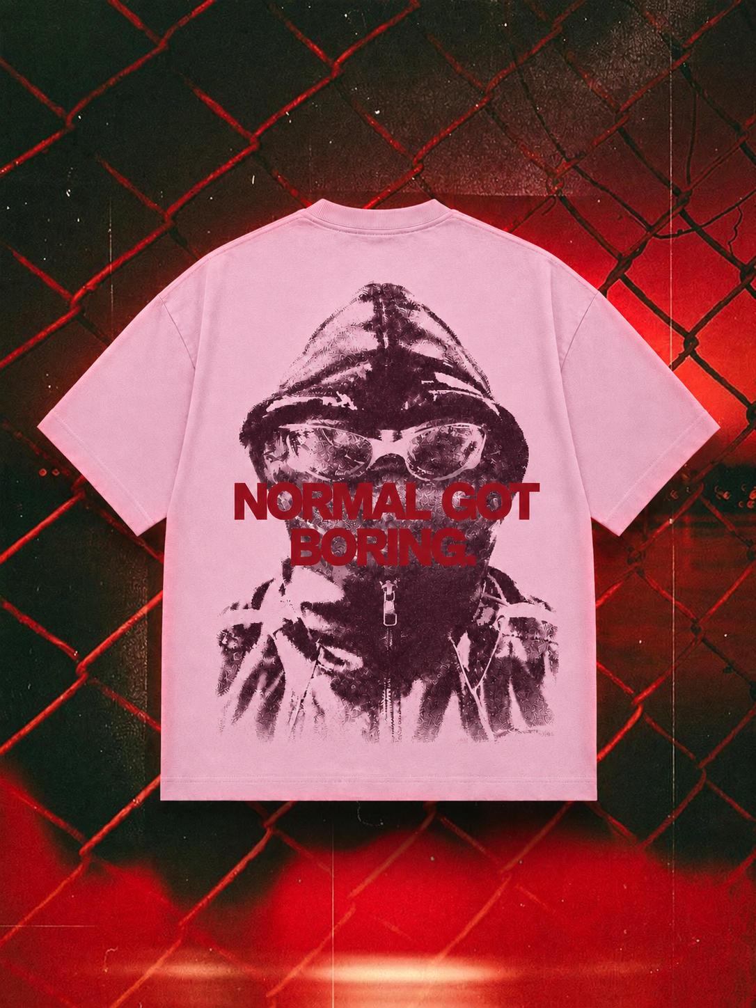 Normal Got Boring oversized tee in pink, 240 GSM back-print mockup