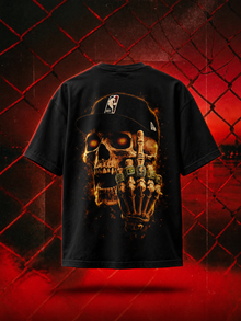 Ring Season oversized tee in black, basketball skull back-print mockup