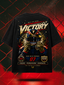 Victory oversized tee in black, motorsport back-print mockup
